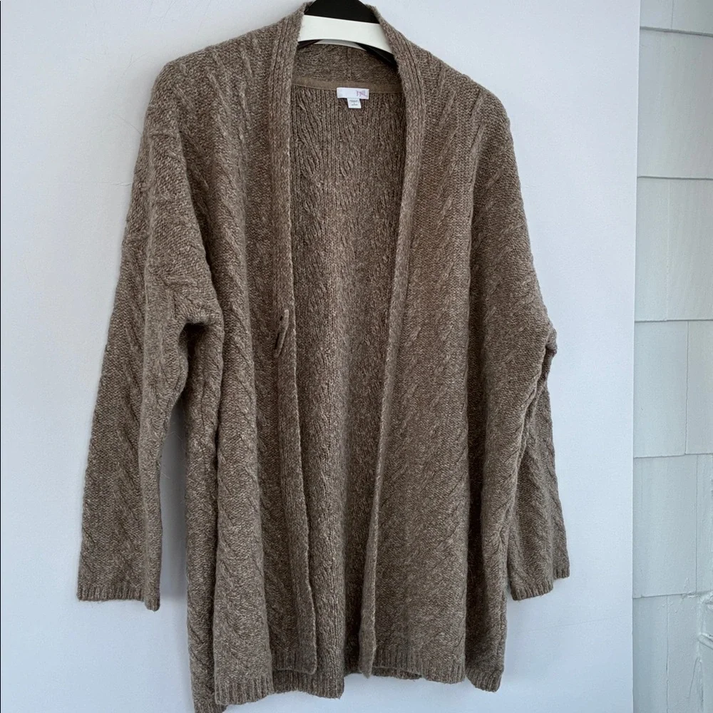 J. Jill Cozy Brown Open Front Pin Closure Cardigan Alpaca Blend Large Petite